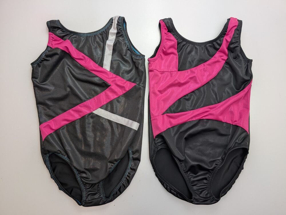 2 Dancina Girls Gymnastics Dance leotard Size 12 Black Pink
